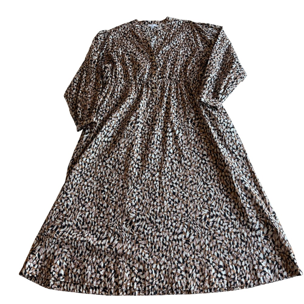Johnny Was Calme 100% Cotton Front Button Animal Print Long Sleeve Midi Dress XL